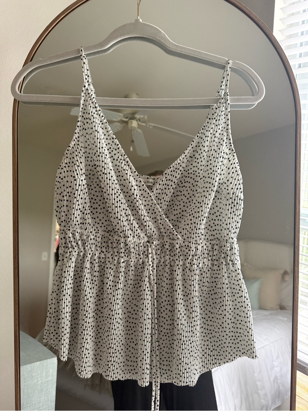 Abercrombie & Fitch Polka Dot V-Neck Spaghetti Strap Peplum Top - White/Black